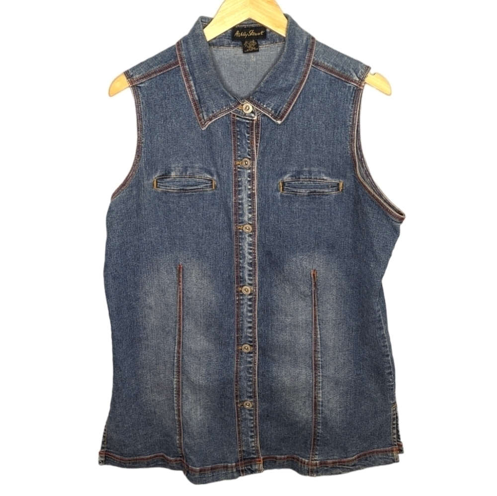 Y2K Vintage Ashley Stewart western cowgirl Denim Vest Size Womans 14W